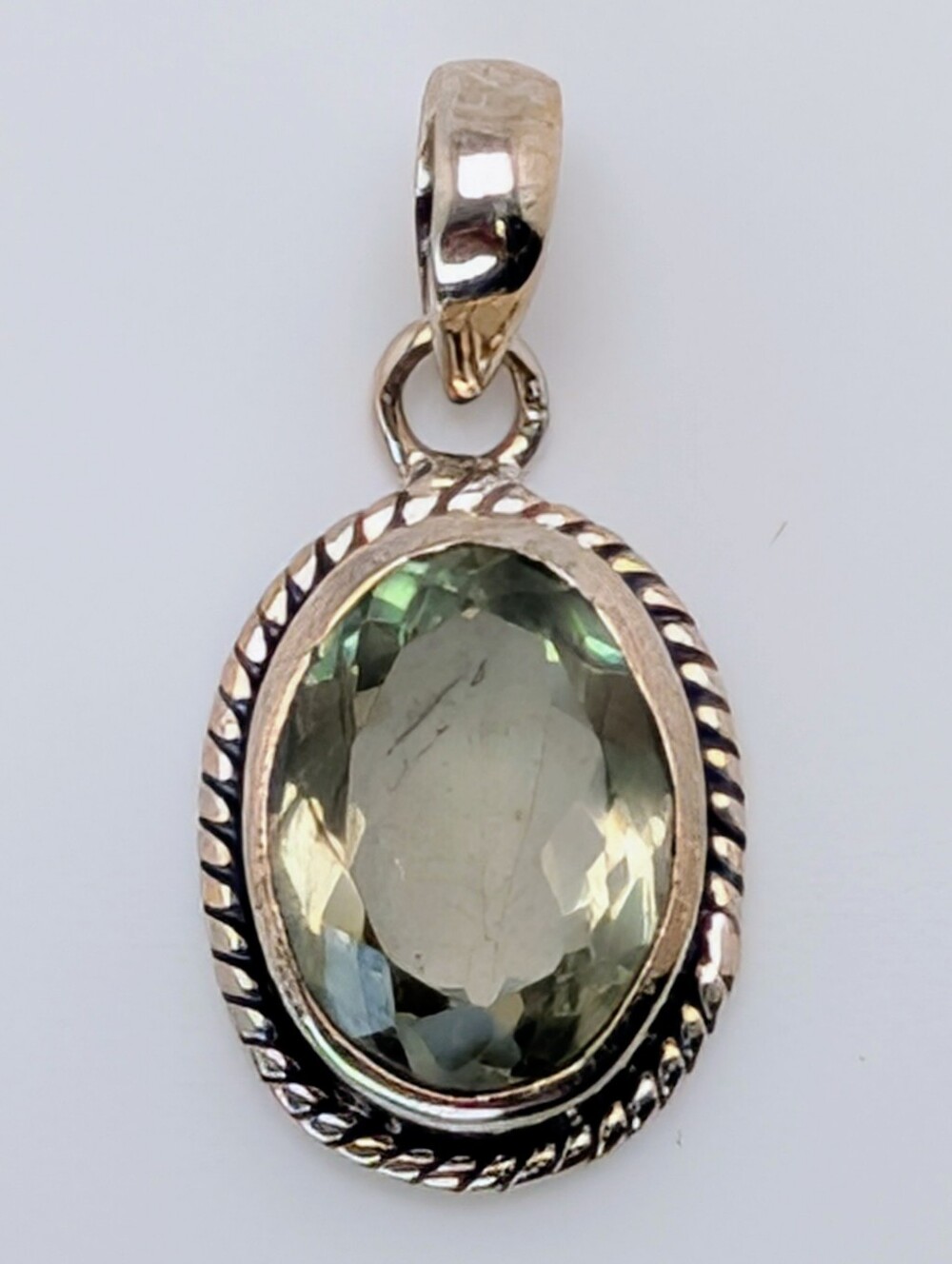 Green Amethyst S925 Sterling Silver Gemstone Oval Pendant